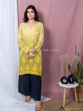 Yellow Rihana Viscose Chikankari Tunic Top