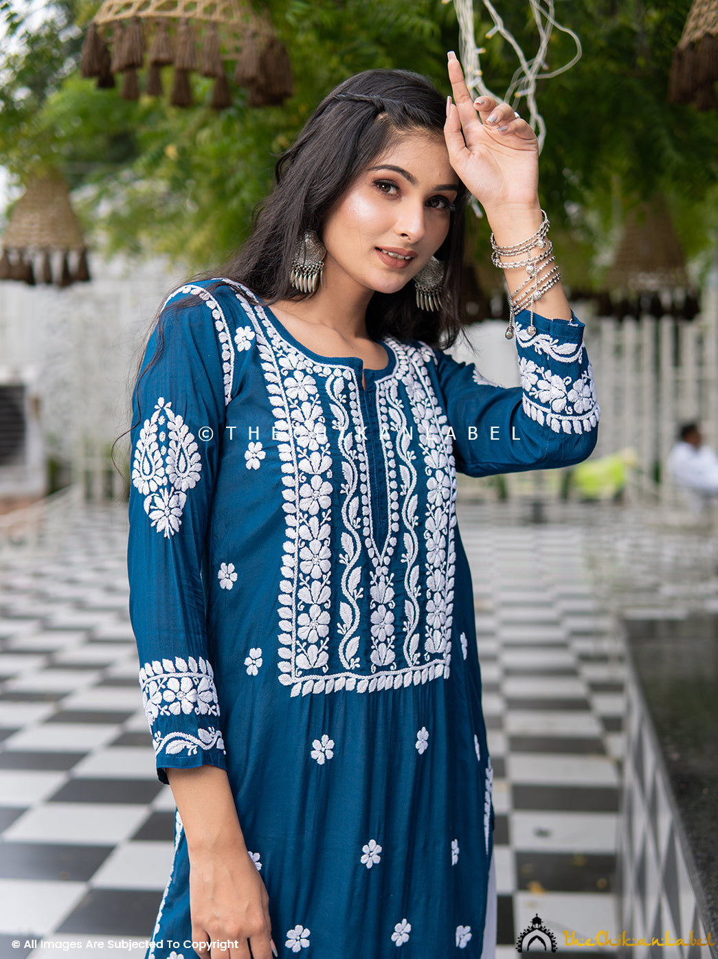 Blue Chikankari Straight Kurti in Muslin Fabric for Women, Buy Lucknow Chikankari Straight Kurtis Online at Best Prices 2