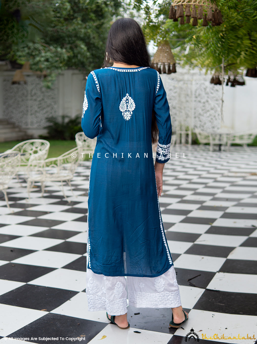 Blue Chikankari Straight Kurti in Muslin Fabric for Women, Buy Lucknow Chikankari Straight Kurtis Online at Best Prices 3