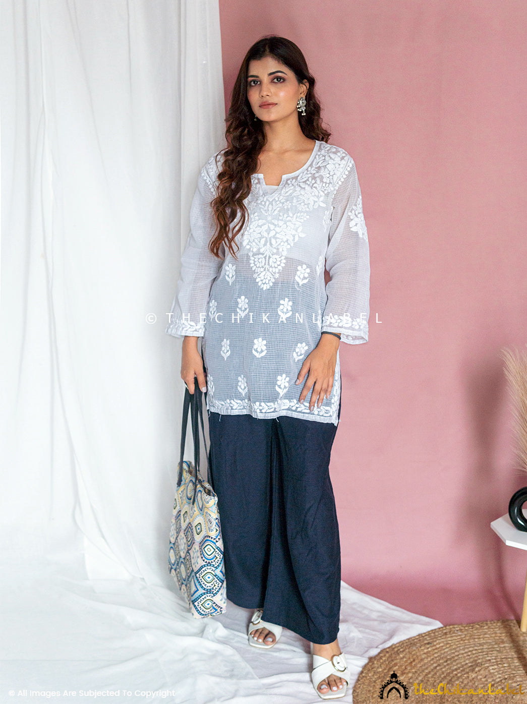 White Rajia Kota Cotton Short Chikankari Kurti , Chikankari Kurti in Cotton Fabric For Woman