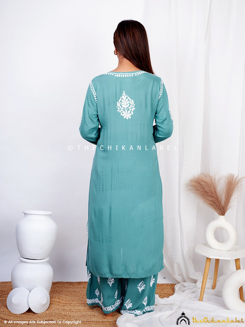 Green Aafna Modal Chikankari Kurta Palazzo Set