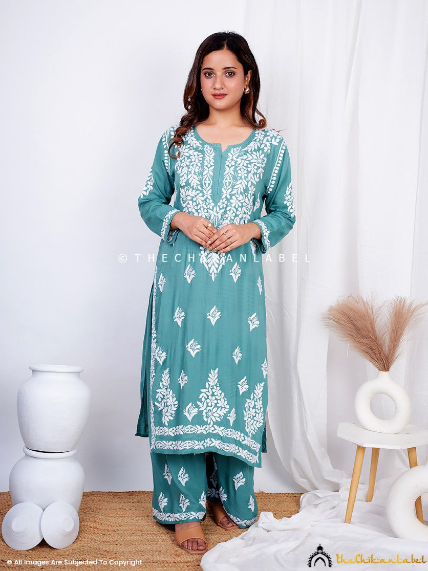 Green Aafna Modal Chikankari Kurta Palazzo Set