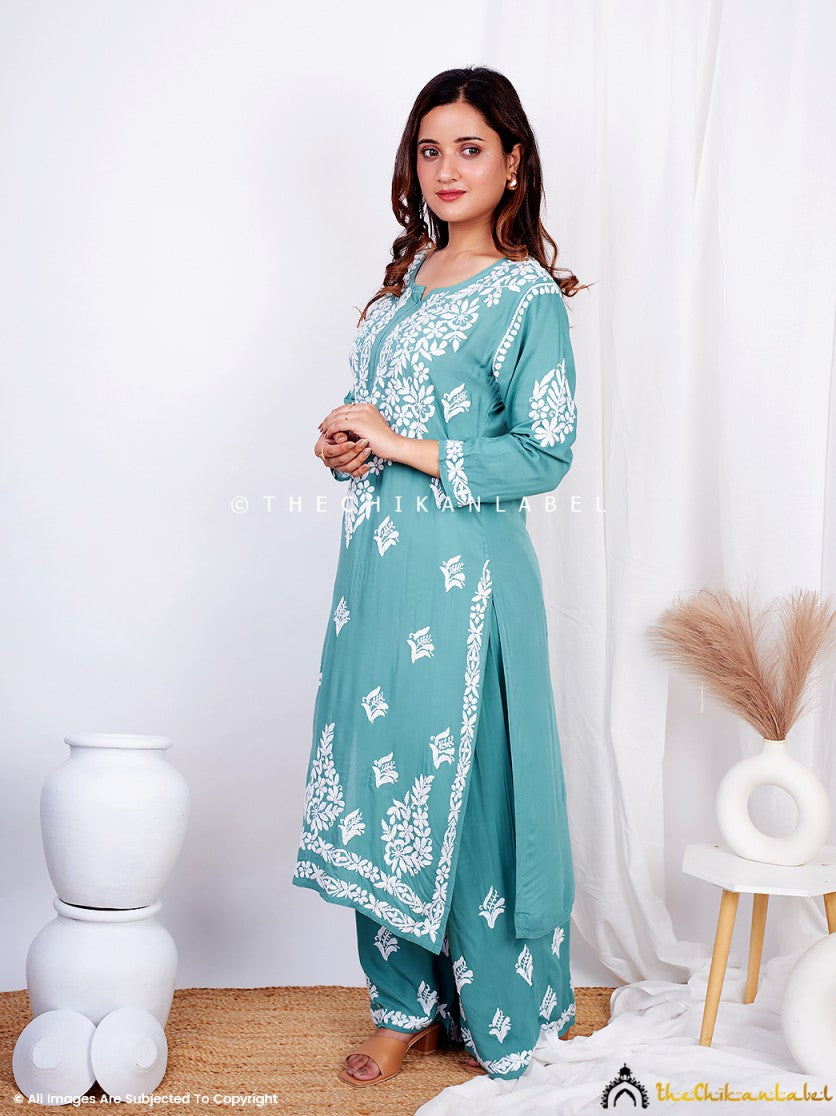 Green Aafna Modal Chikankari Kurta Palazzo Set