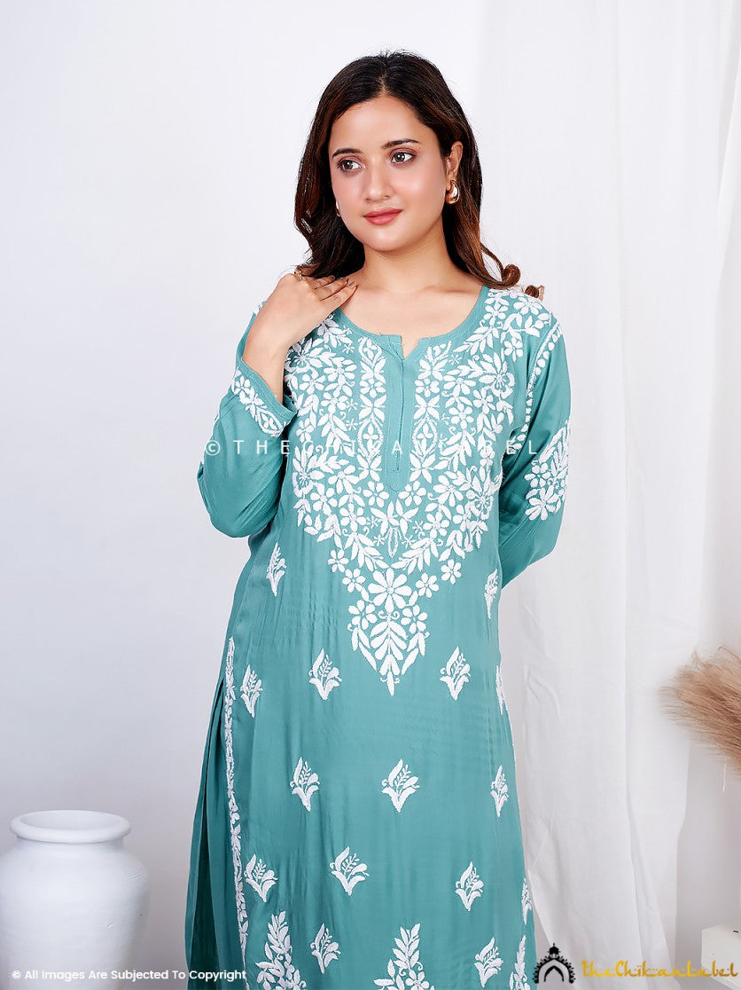 Green Aafna Modal Chikankari Kurta Palazzo Set