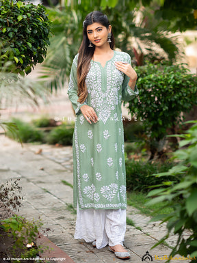 Pista Green Inaya Rayon Chikankari Straight Kurti