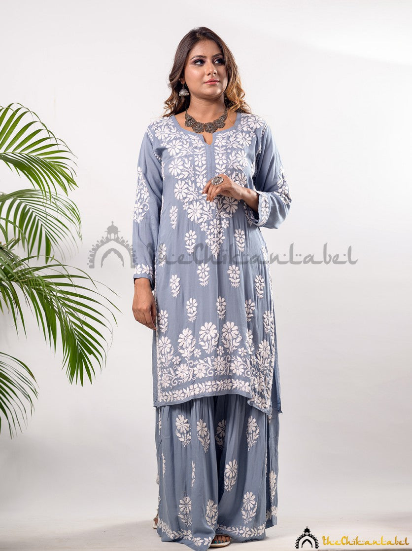 Waida Modal Chikankari Kurta Garara Set , Chikankari Kurta Garara Set in Modal Fabric For Woman