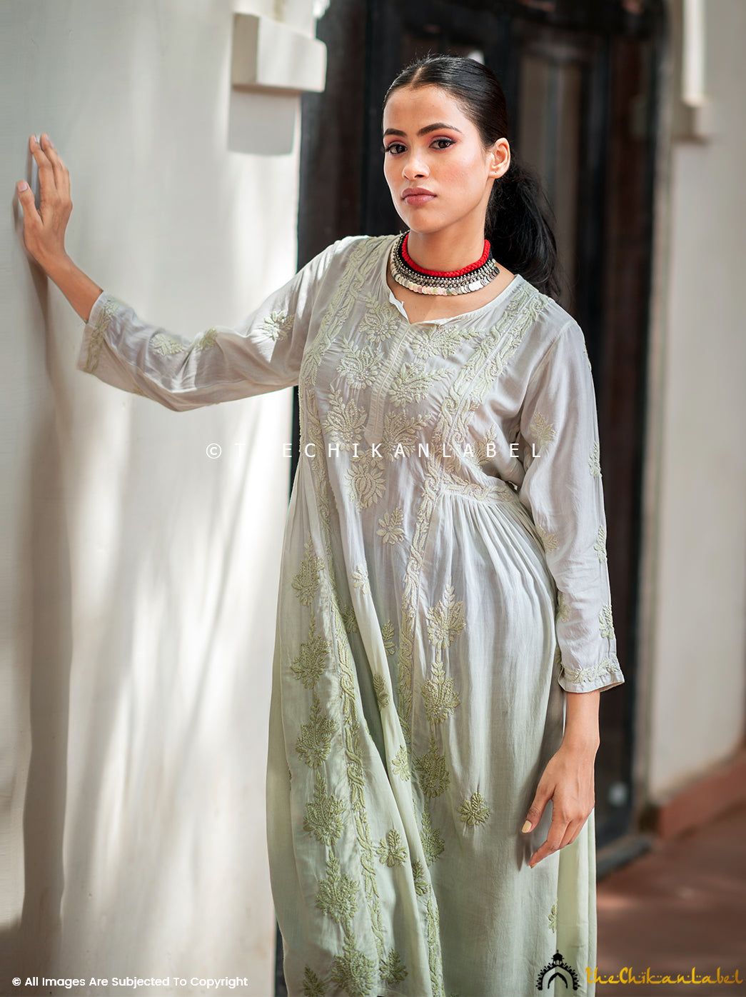 Mehndi Anisa Modal Chikankari A-Line Kurti , Chikankari A-Line Kurti in Modal Fabric for woman