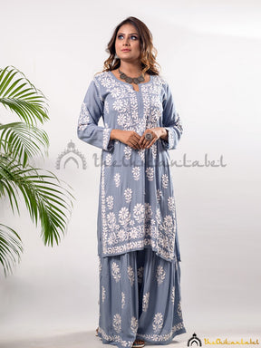 Grey Waida Modal Chikankari Kurti Palazzo Set