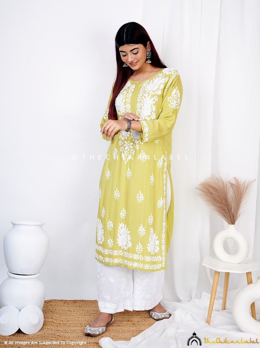 Mehndi Masoom Modal Chikankari Straight Kurti