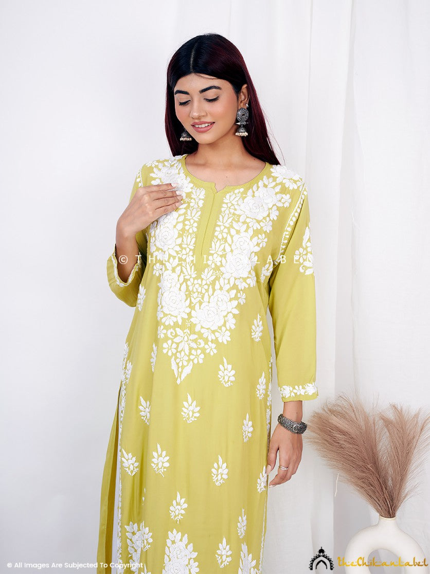 Mehndi Masoom Modal Chikankari Straight Kurti