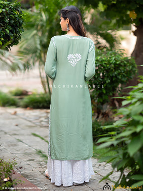 Pista Green Inaya Rayon Chikankari Straight Kurti