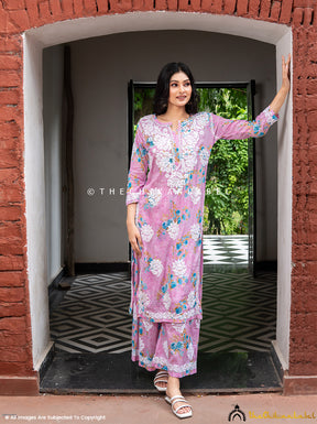 Pink Darmiyan Mulmul Cotton Kurti Palazzo Set
