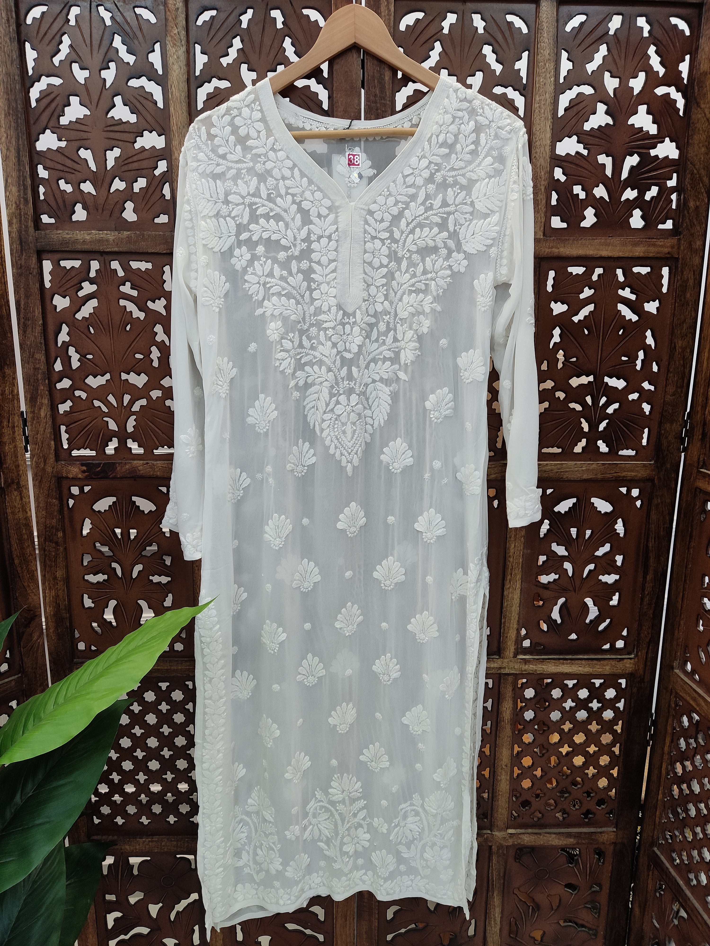 White Viscose Chikankari Straight Kurti
