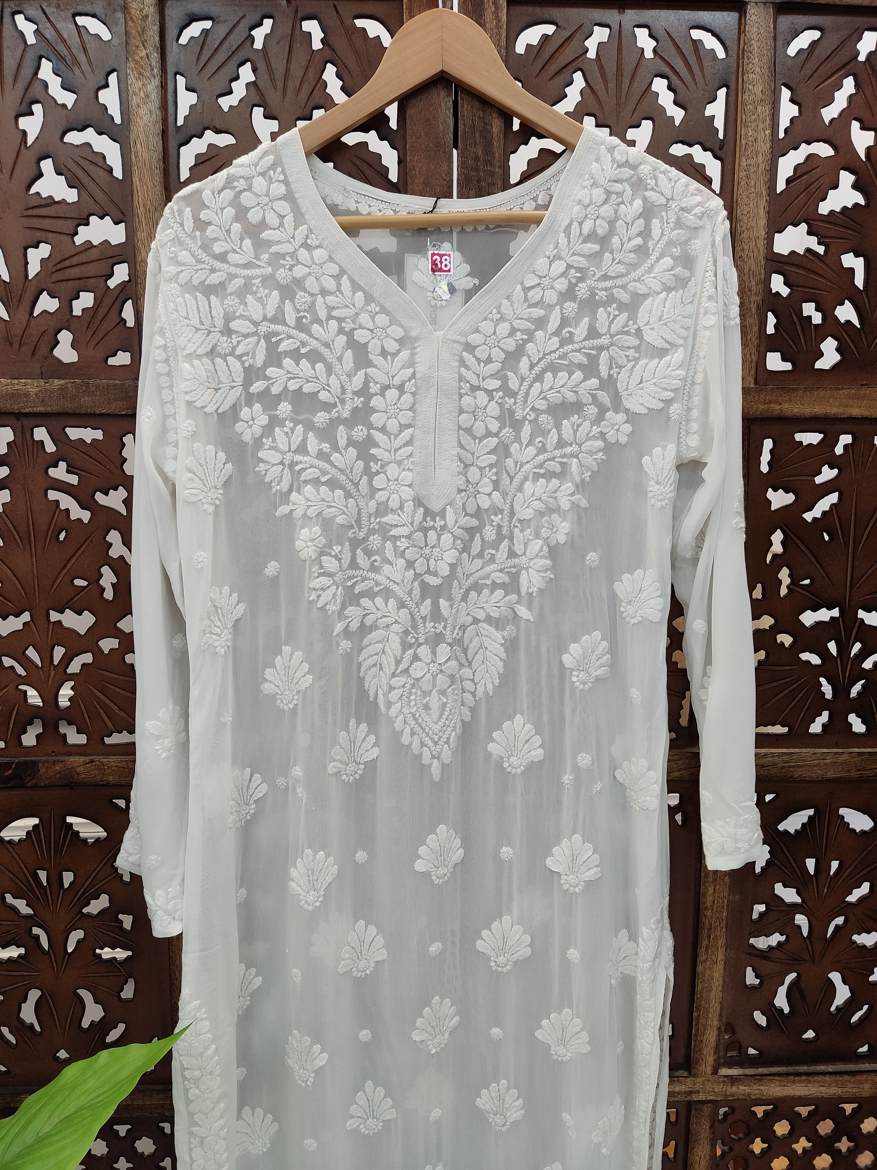 White Viscose Chikankari Straight Kurti