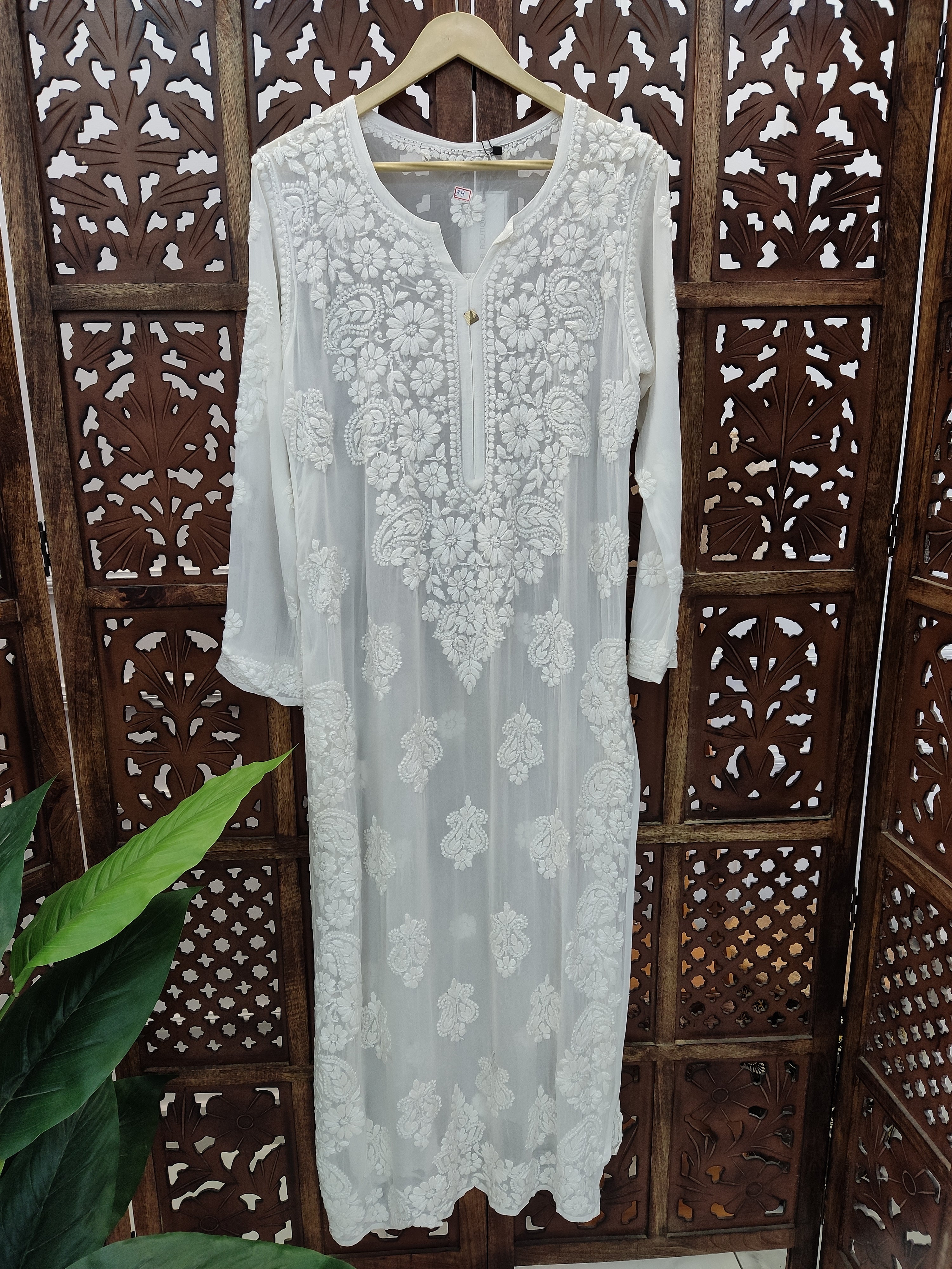 White Viscose Chikankari Straight Kurti