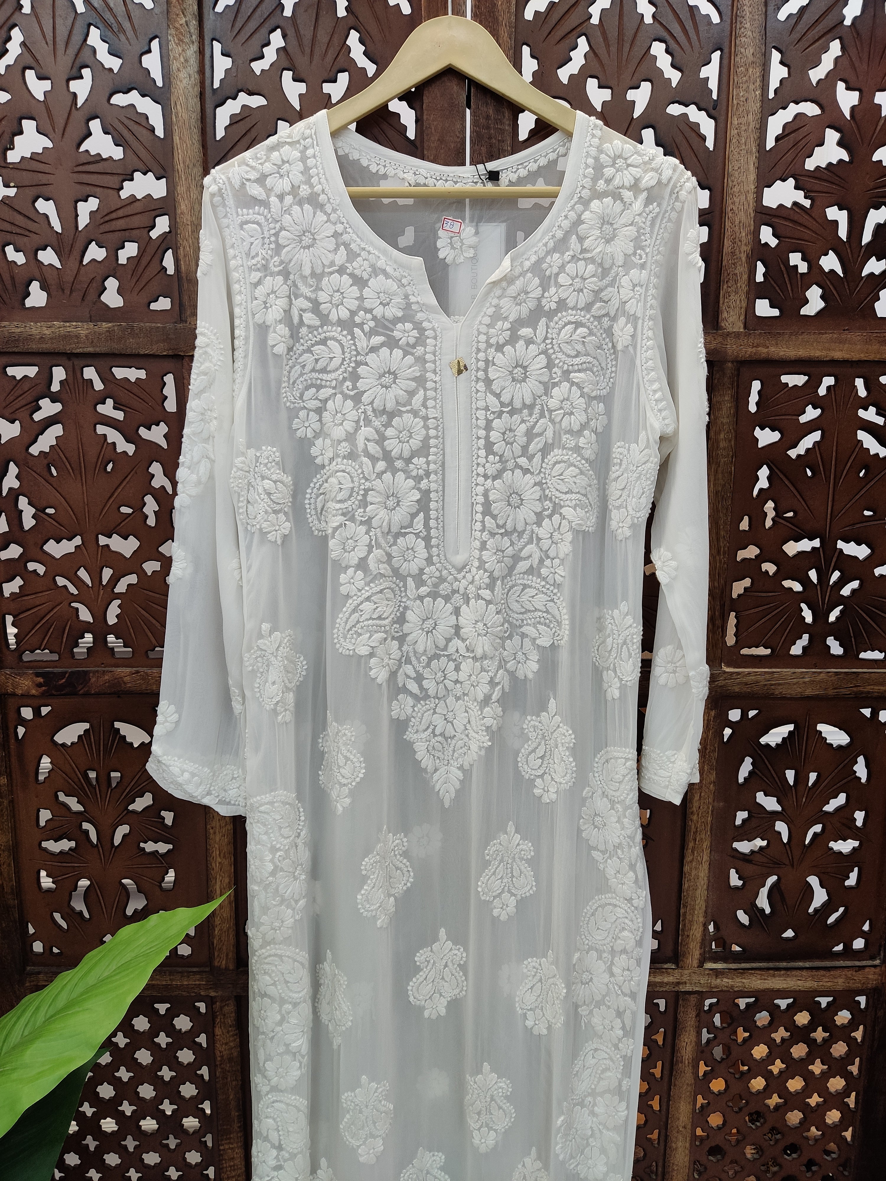 White Viscose Chikankari Straight Kurti