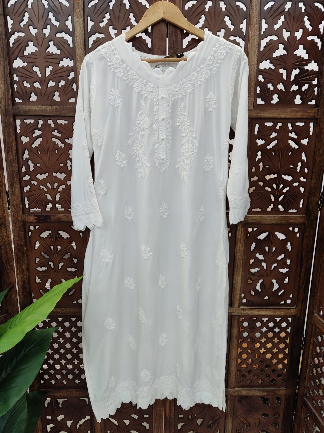 White Modal Chikankari Straight Kurti