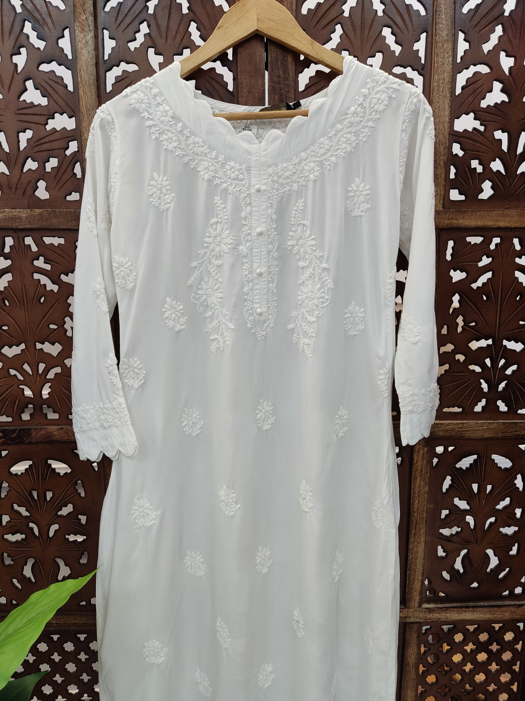 White Modal Chikankari Straight Kurti