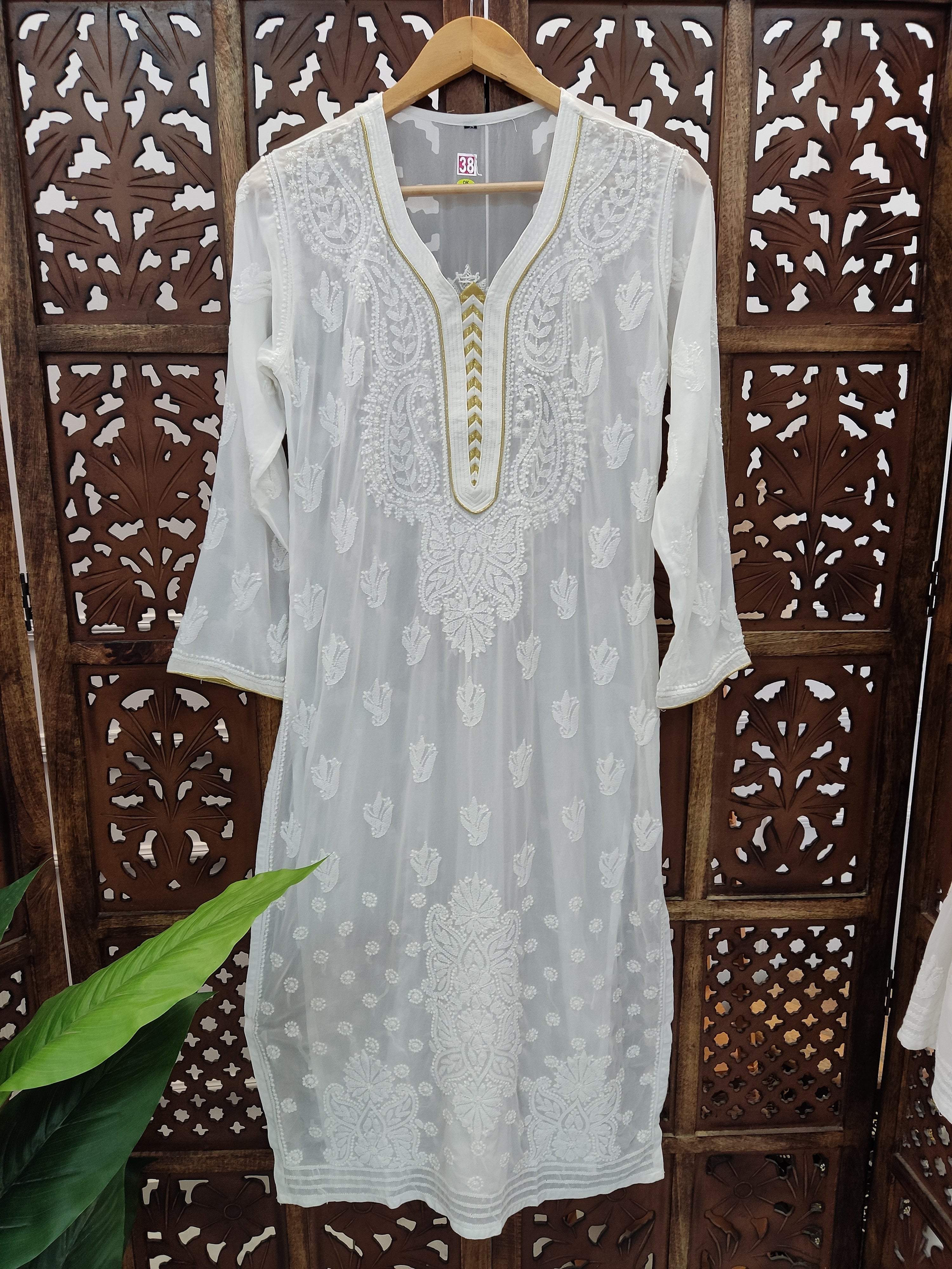 White Viscose Chikankari Straight Kurti Palazzo Set
