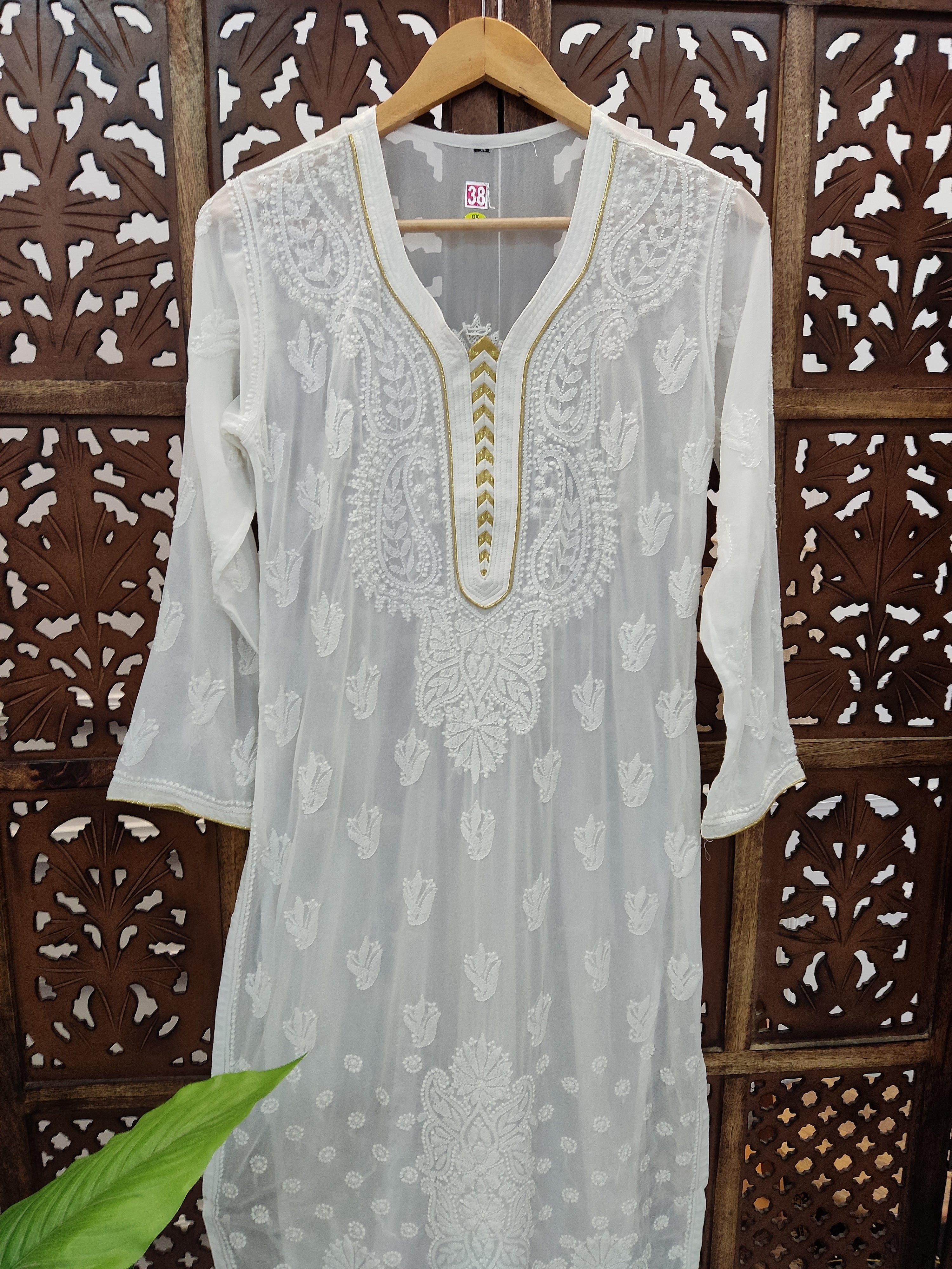 White Viscose Chikankari Straight Kurti Palazzo Set