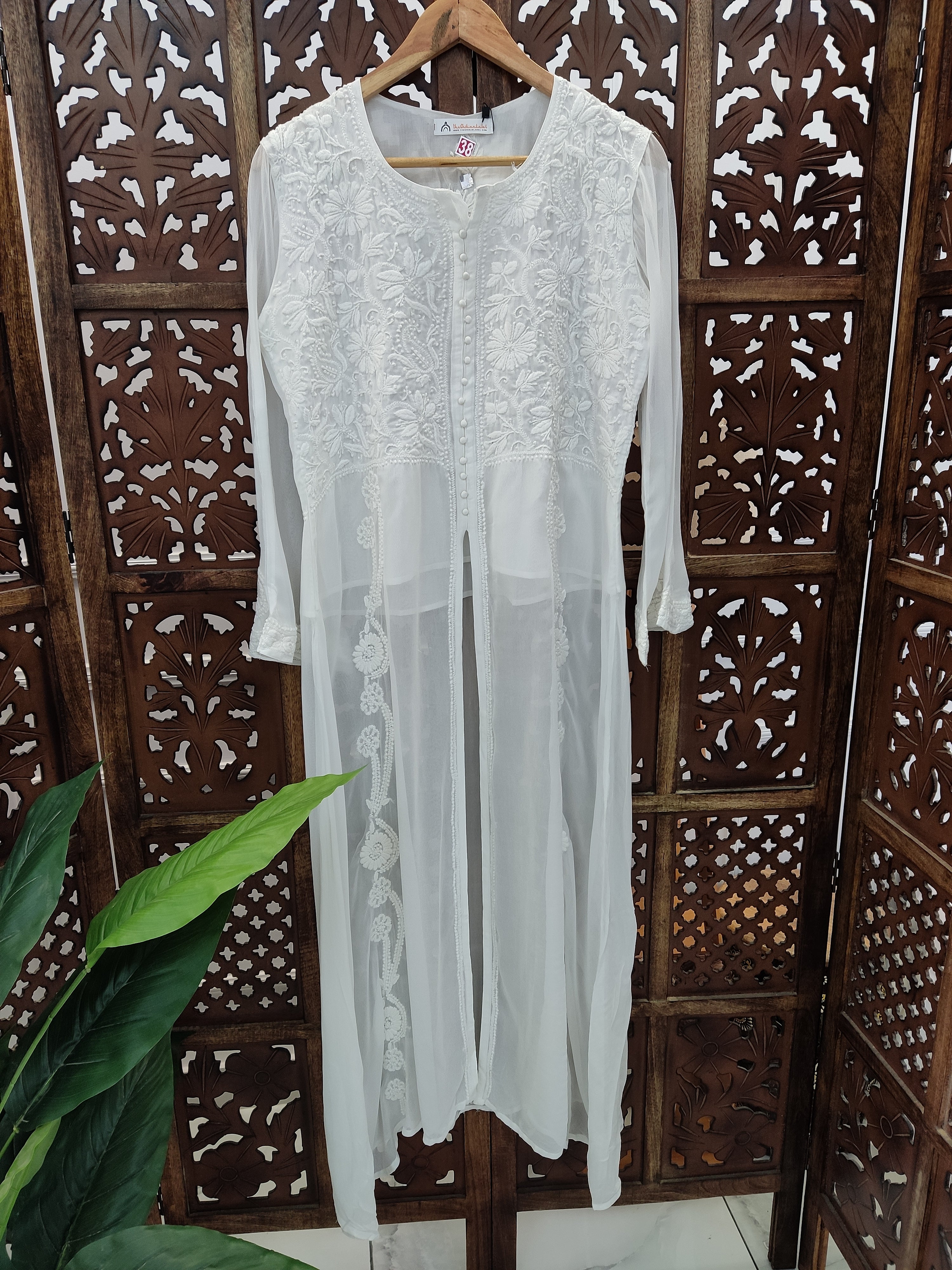 White Viscose Chikankari Slit Kurti