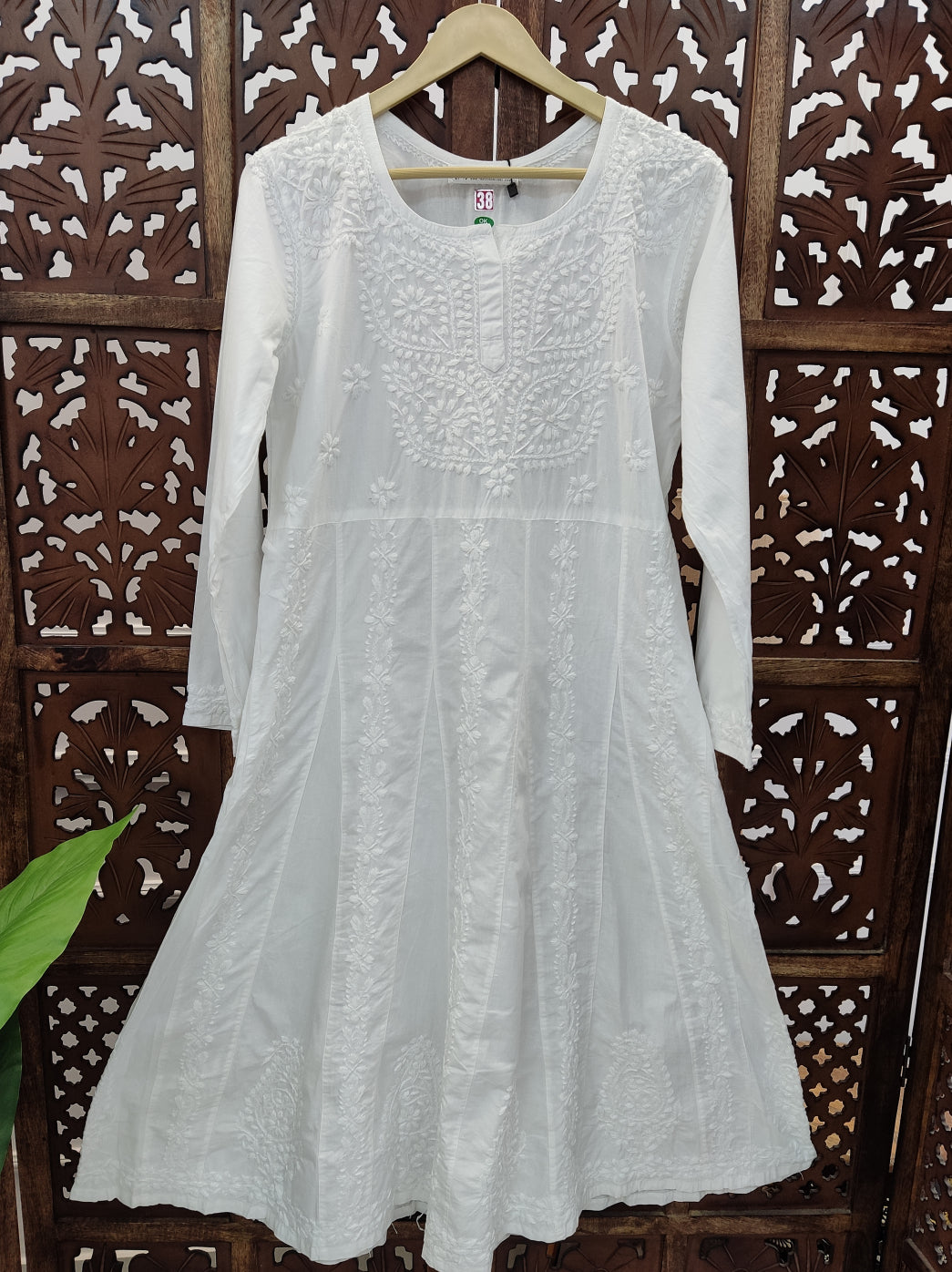 White Cotton Chikankari Anarkali Kurti