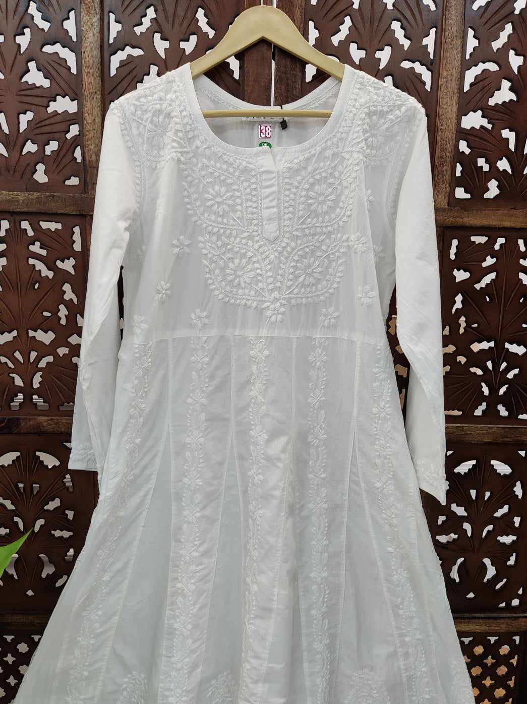 White Cotton Chikankari Anarkali Kurti