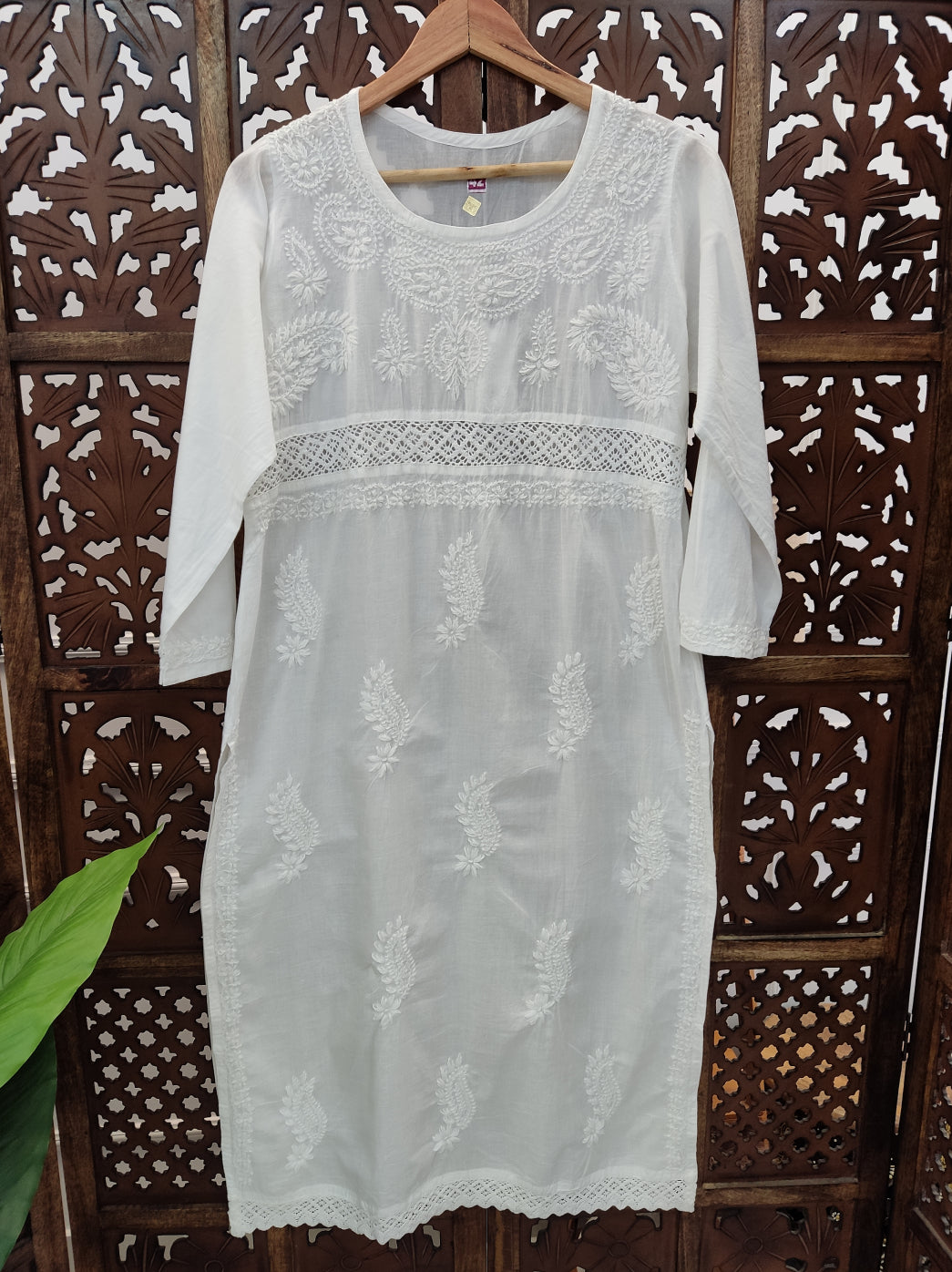 White Cotton Chikankari Straight Kurti