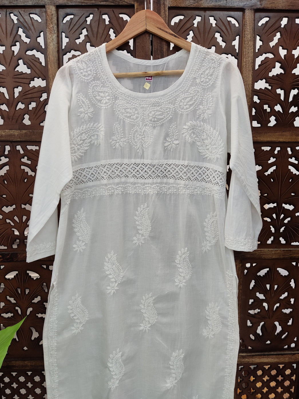 White Cotton Chikankari Straight Kurti