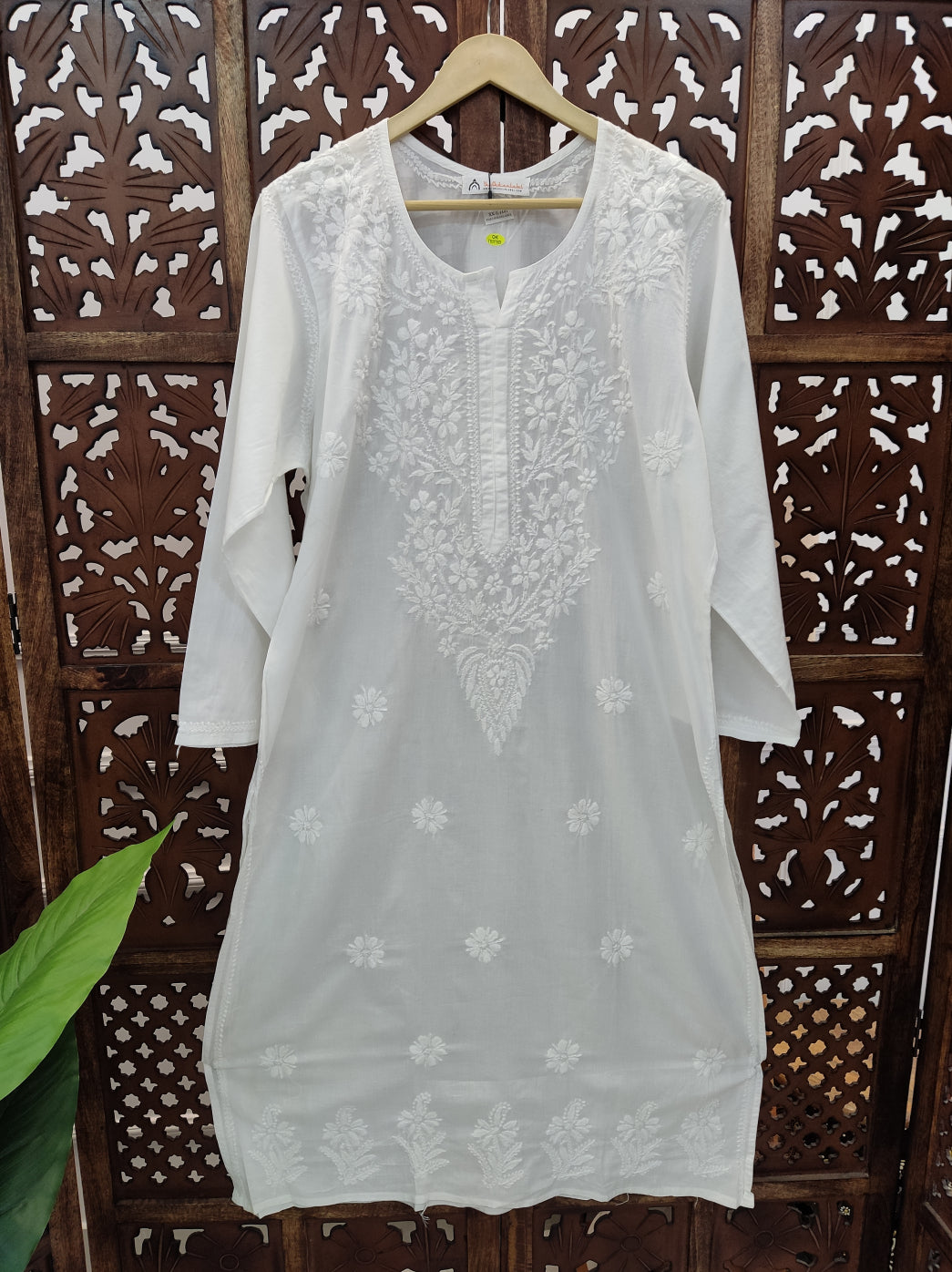 White Cotton Chikankari Straight Kurti