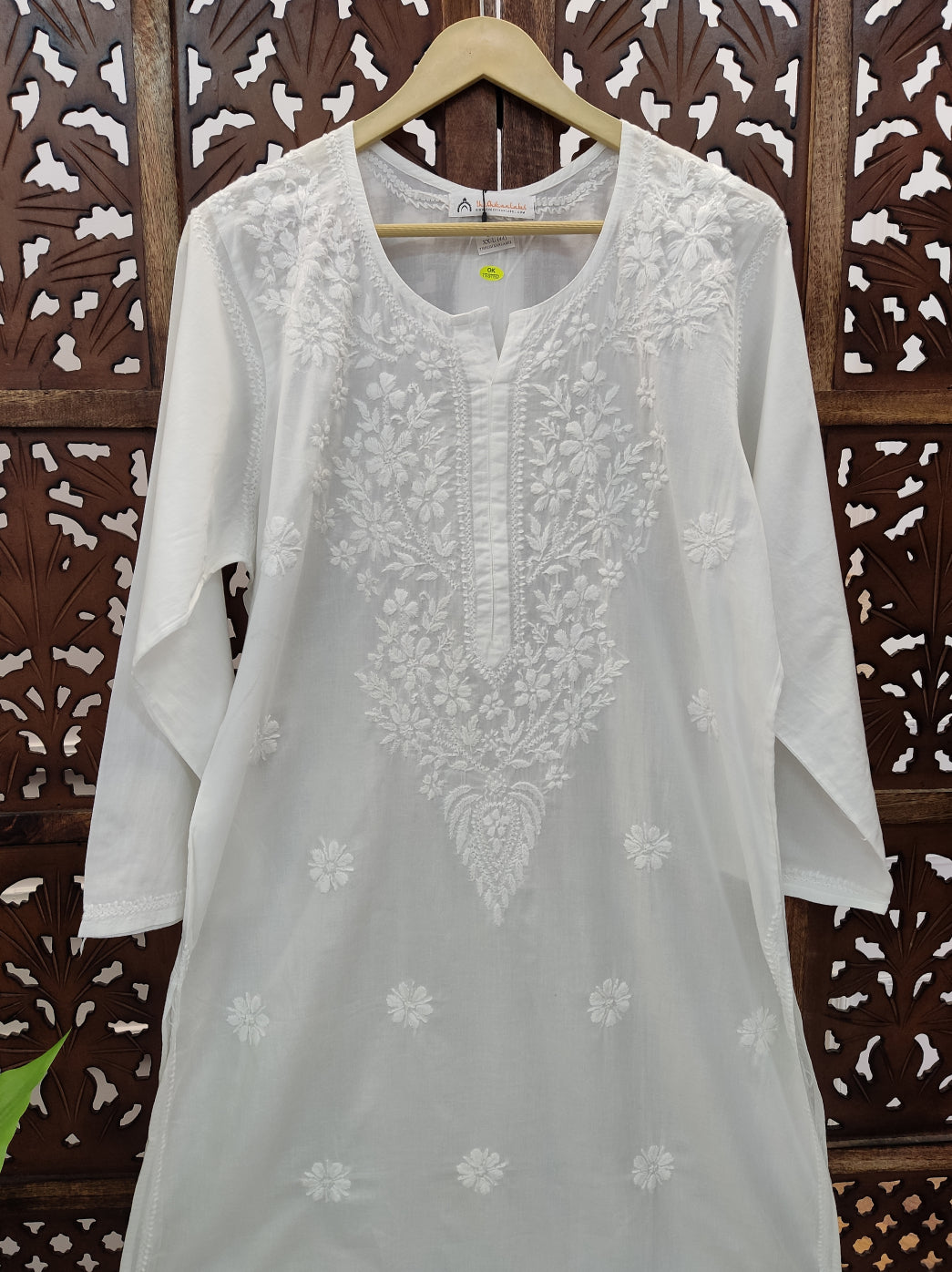 White Cotton Chikankari Straight Kurti