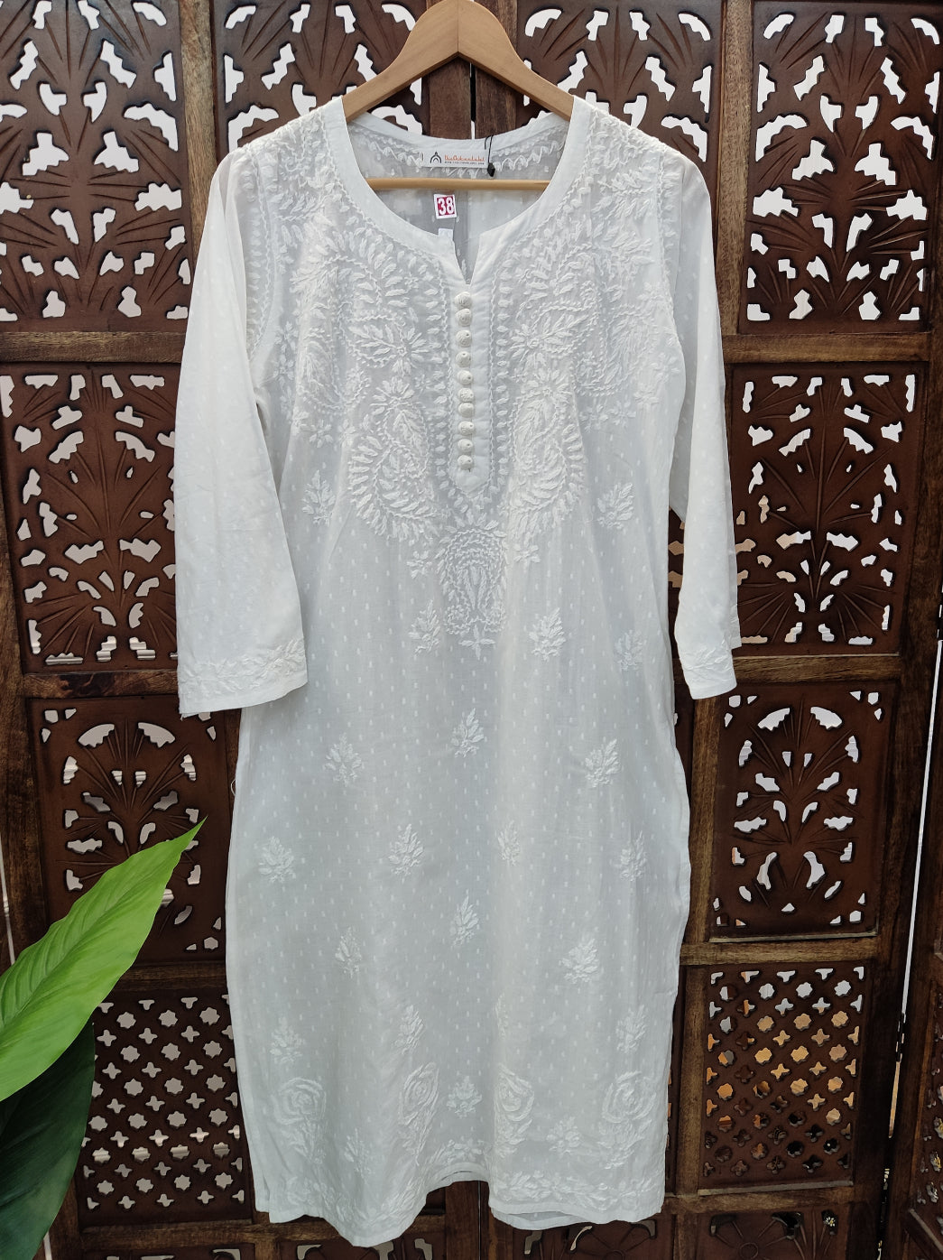 White Cotton Chikankari Straight Kurti