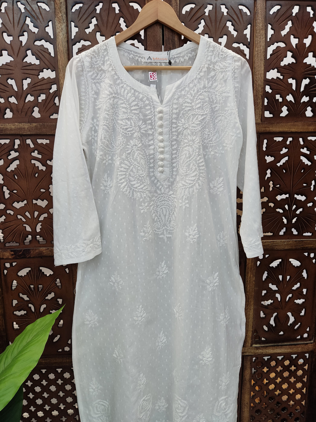 White Cotton Chikankari Straight Kurti