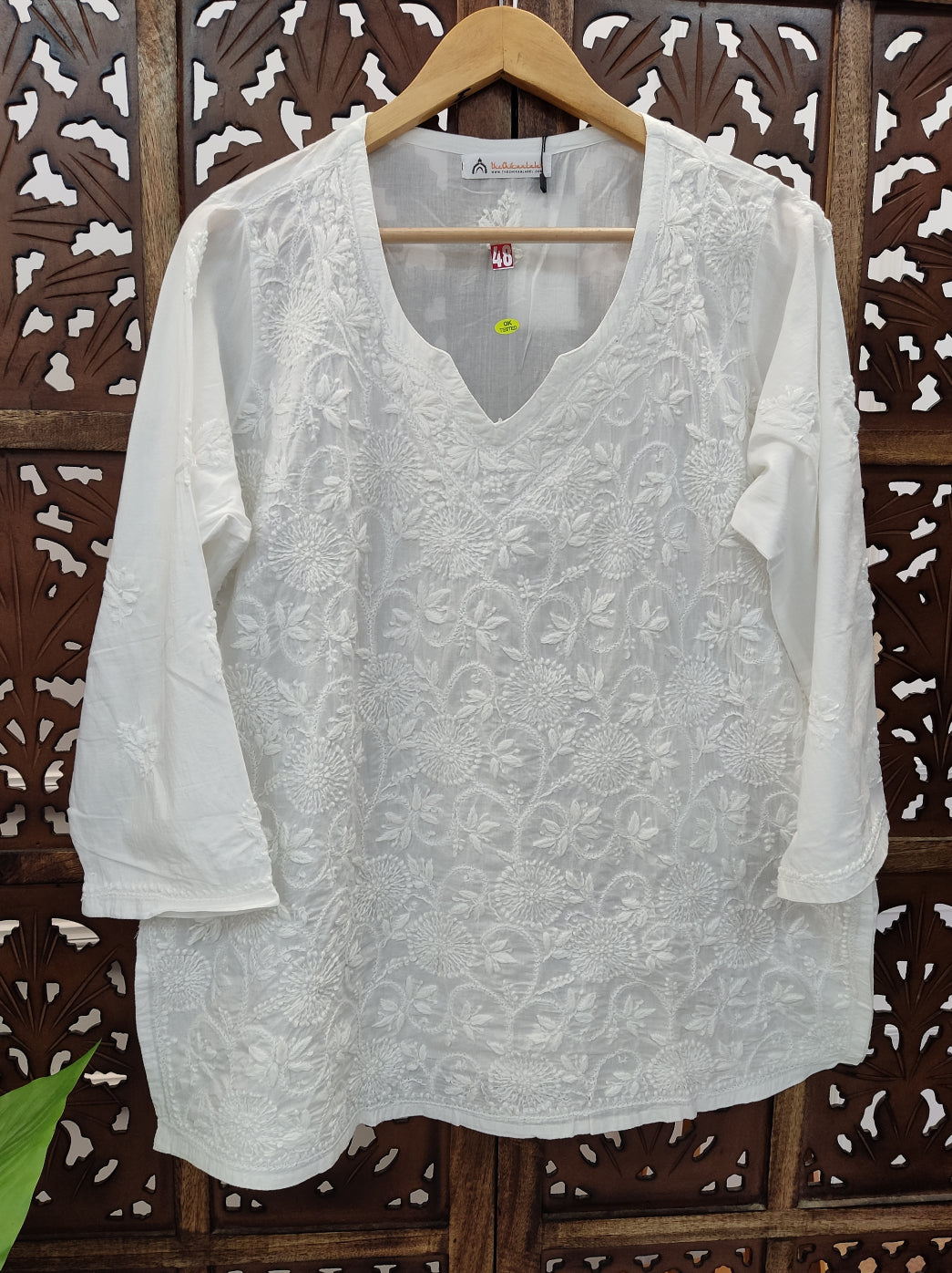 White Cotton Chikankari Short Top