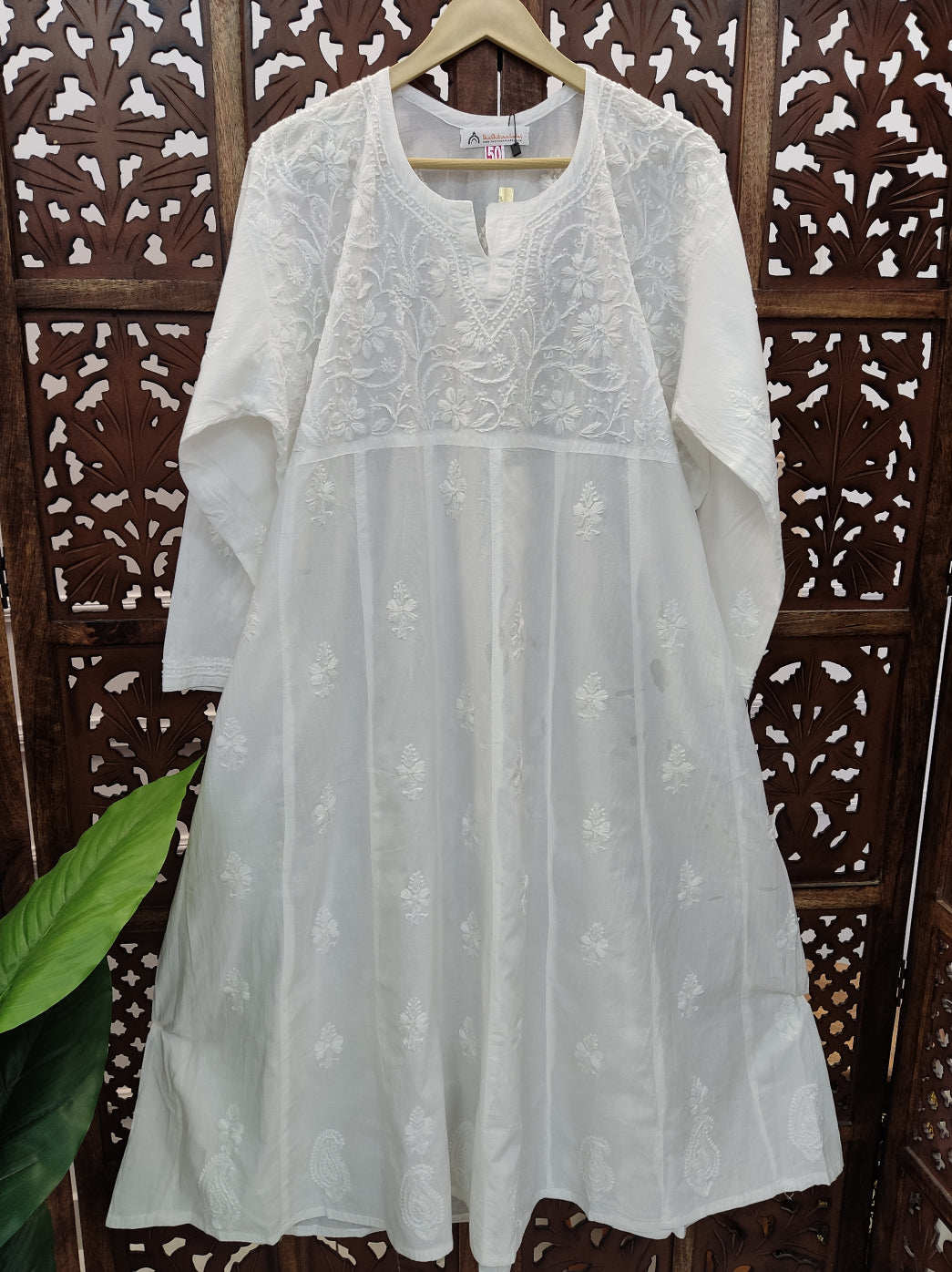 White Cotton Chikankari Anarkali Kurti