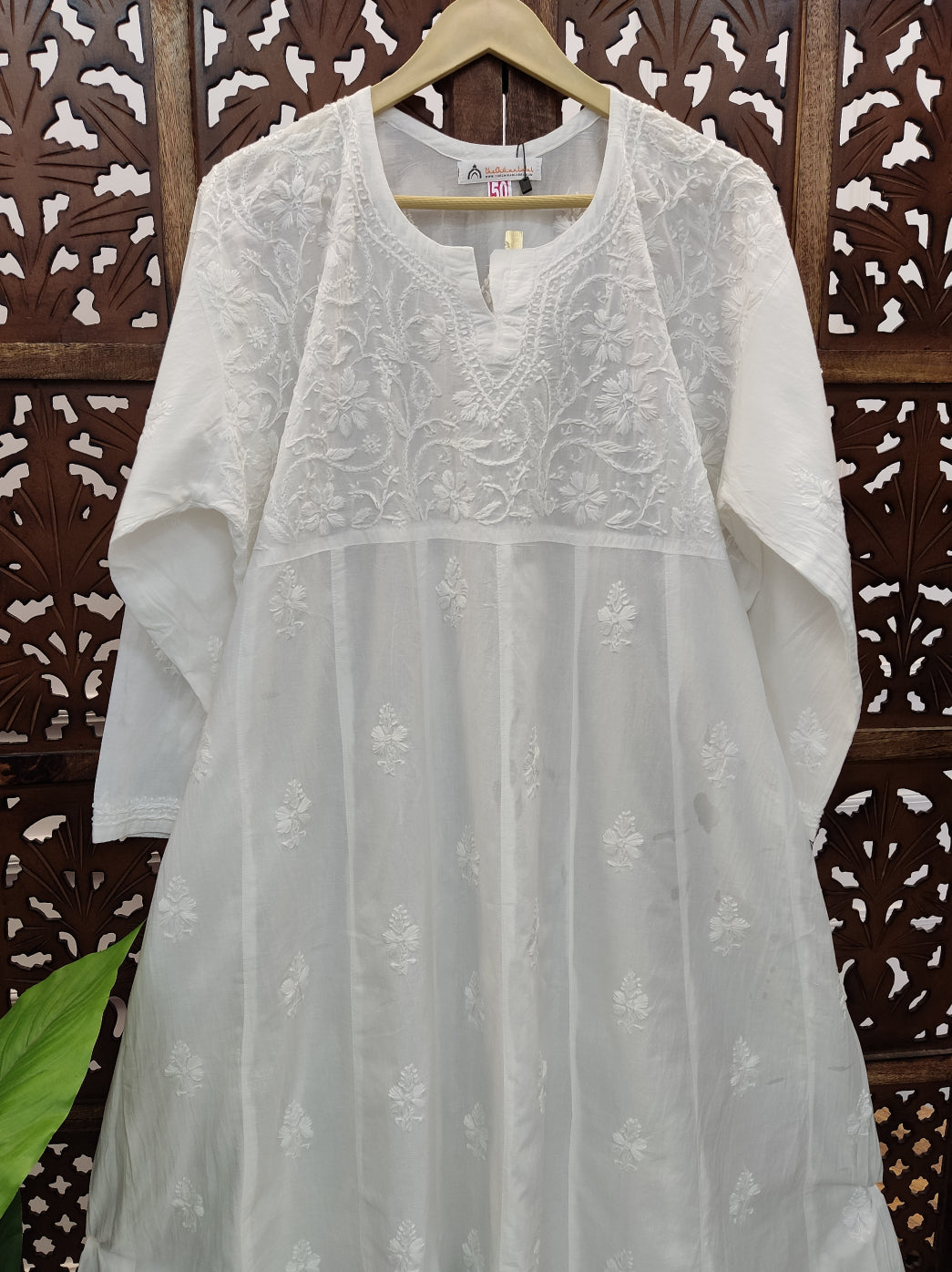 White Cotton Chikankari Anarkali Kurti