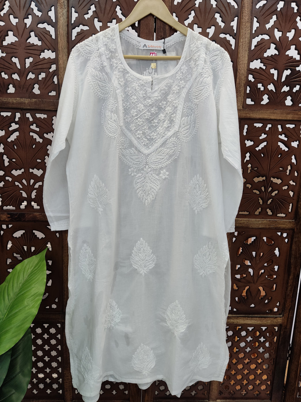 White Cotton Chikankari Straight Kurti