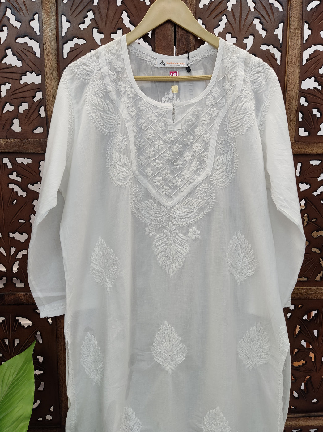 White Cotton Chikankari Straight Kurti