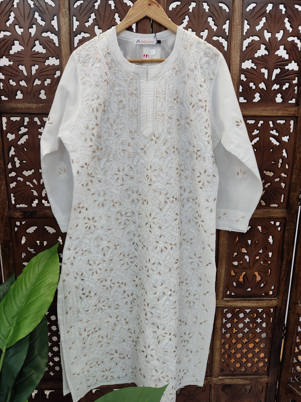 White Cotton Gota Patti Chikankari Straight Kurti