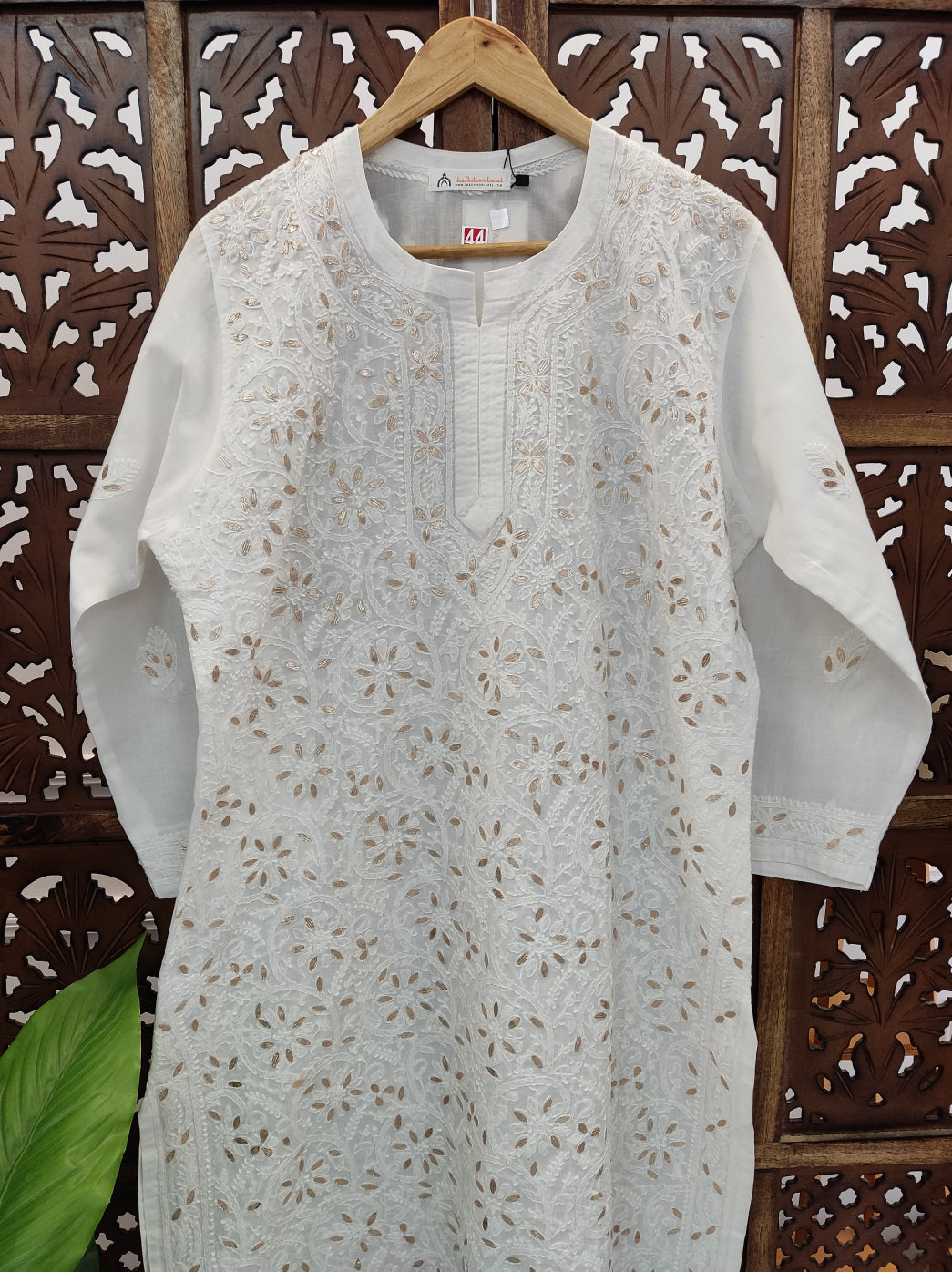 White Cotton Gota Patti Chikankari Straight Kurti