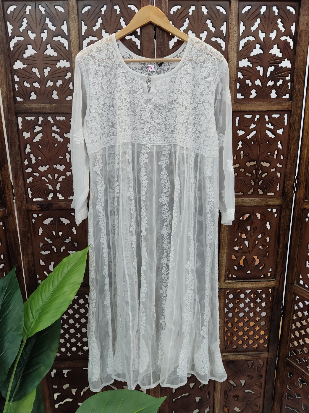 White Georgette Chikankari Anarkali Kurti