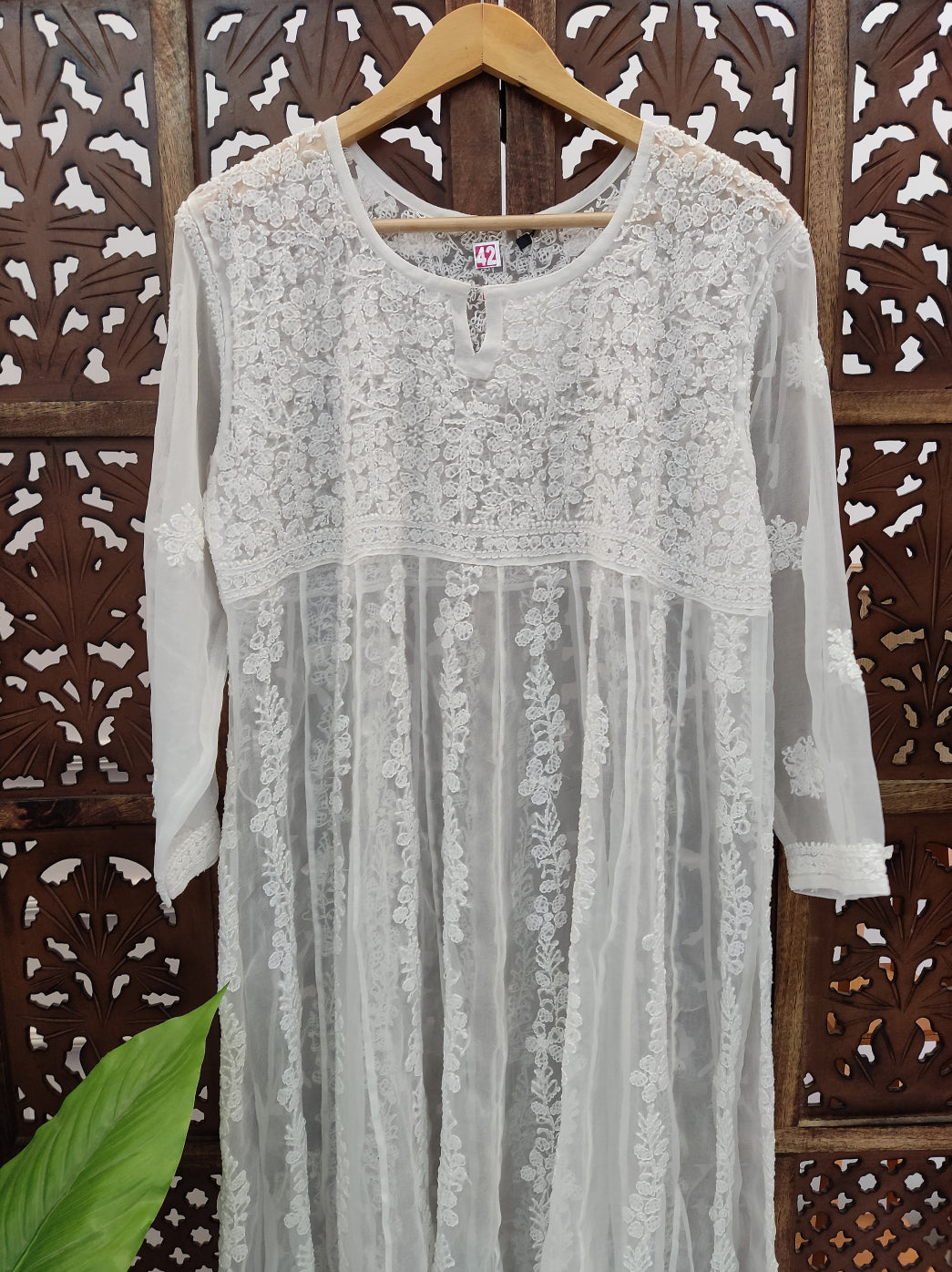 White Georgette Chikankari Anarkali Kurti