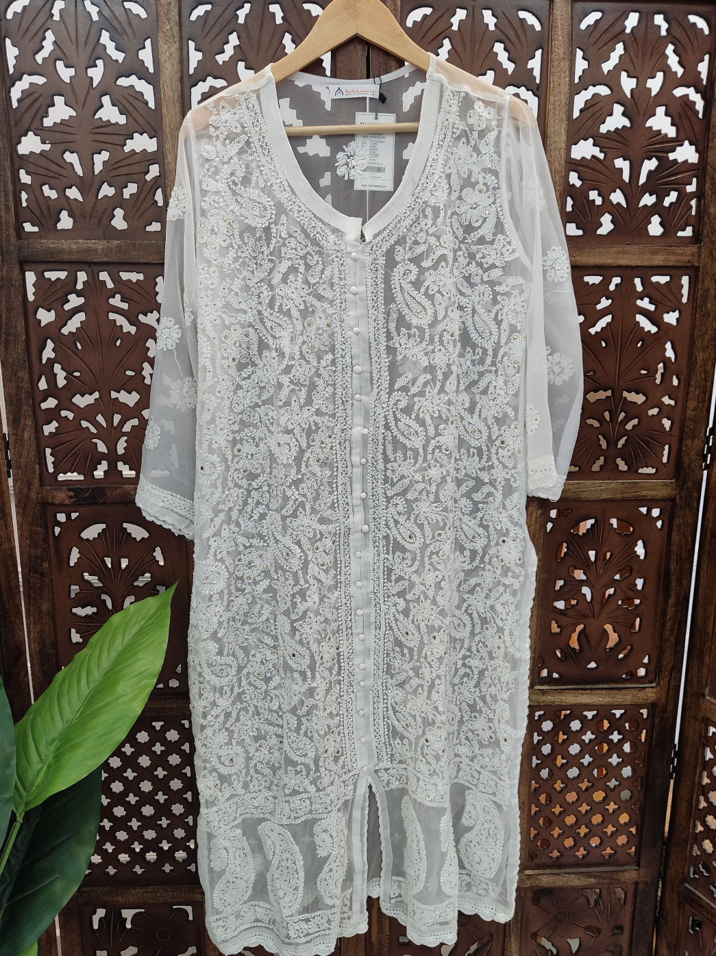 White Georgette Chikankari Straight Kurti