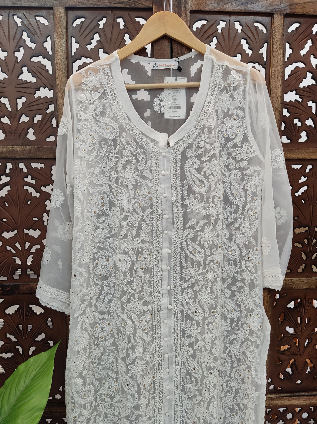 White Georgette Chikankari Straight Kurti