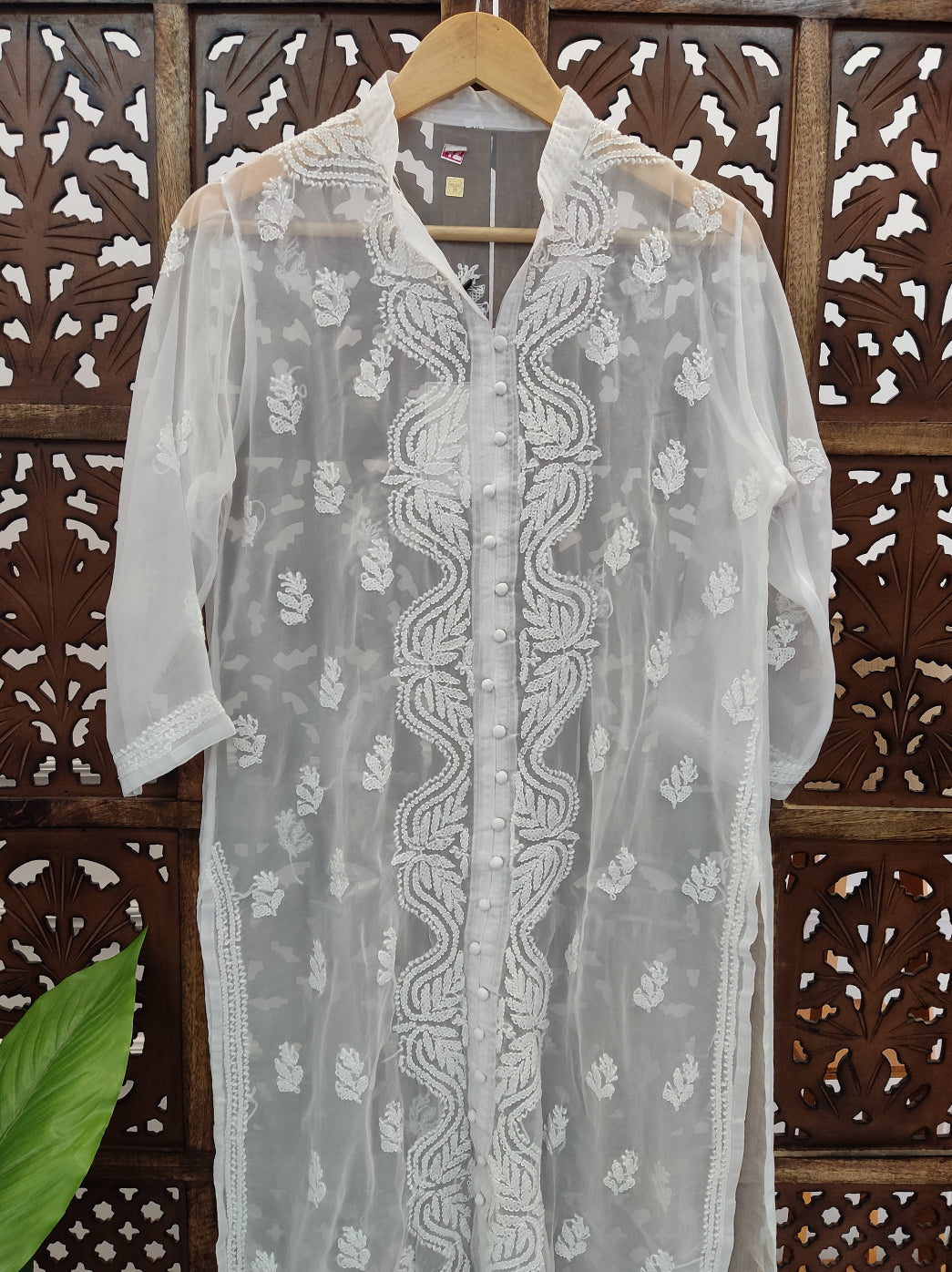 White Georgette Chikankari Straight Kurti