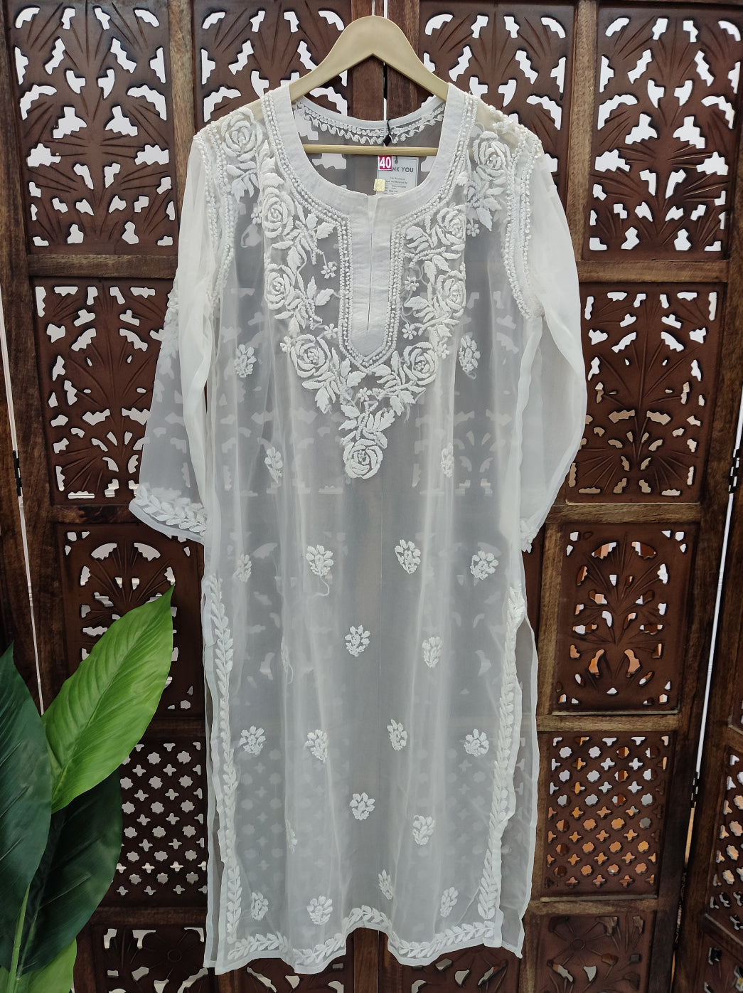 White Georgette Chikankari Straight Kurti