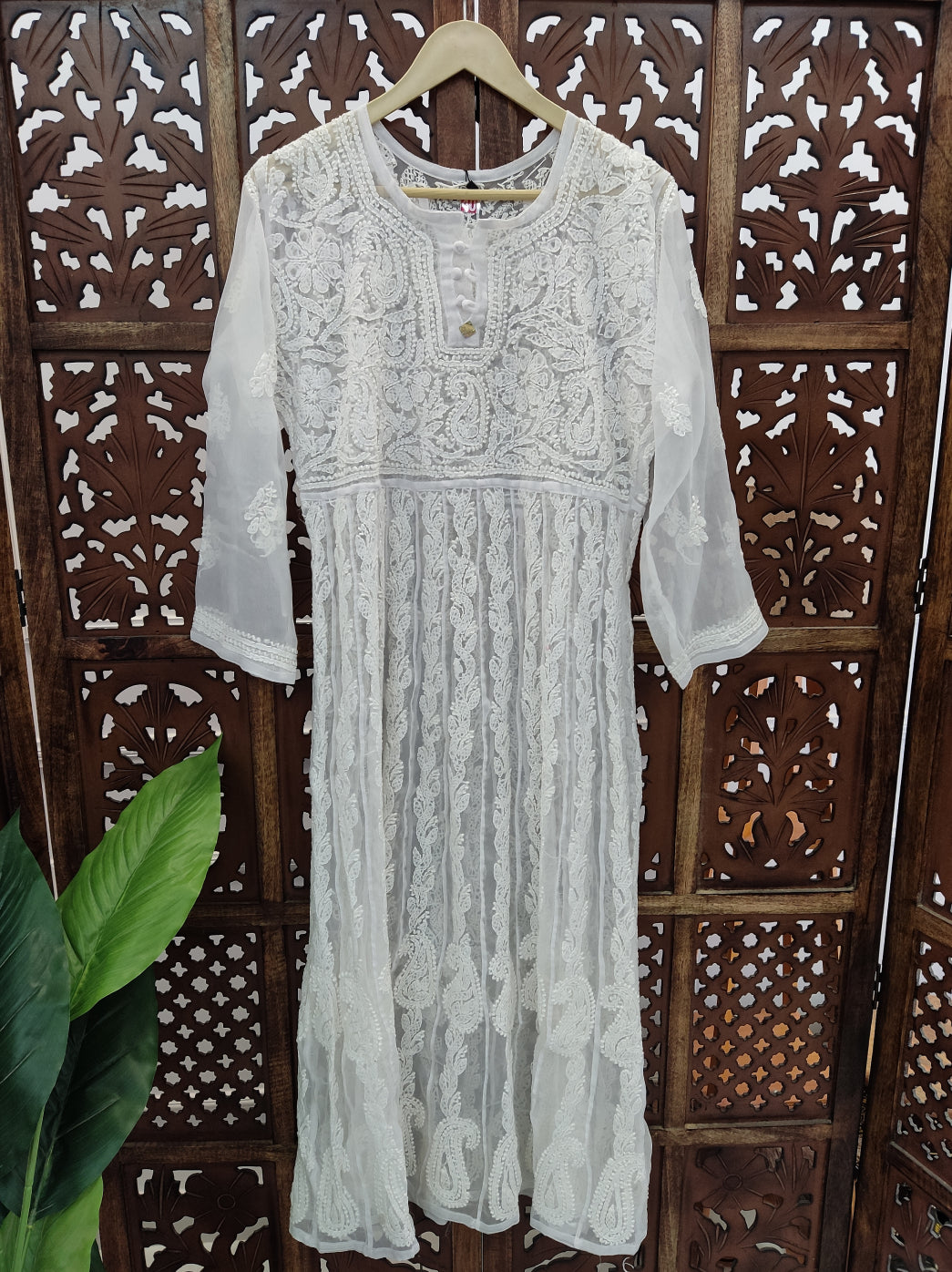 White Georgette Chikankari Anarkali Kurti