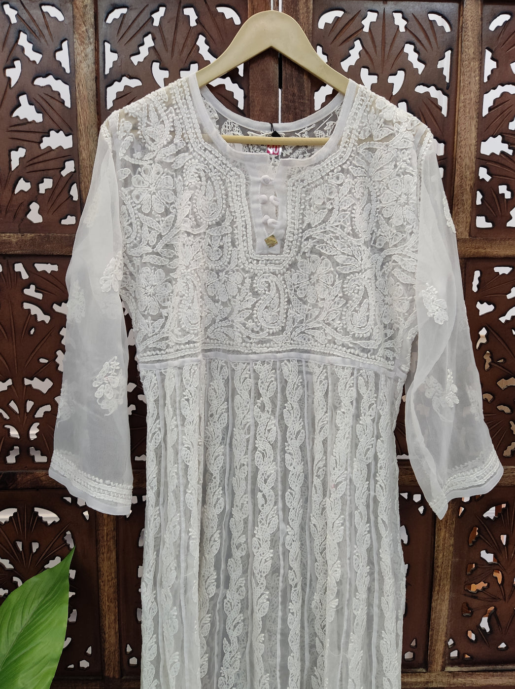 White Georgette Chikankari Anarkali Kurti