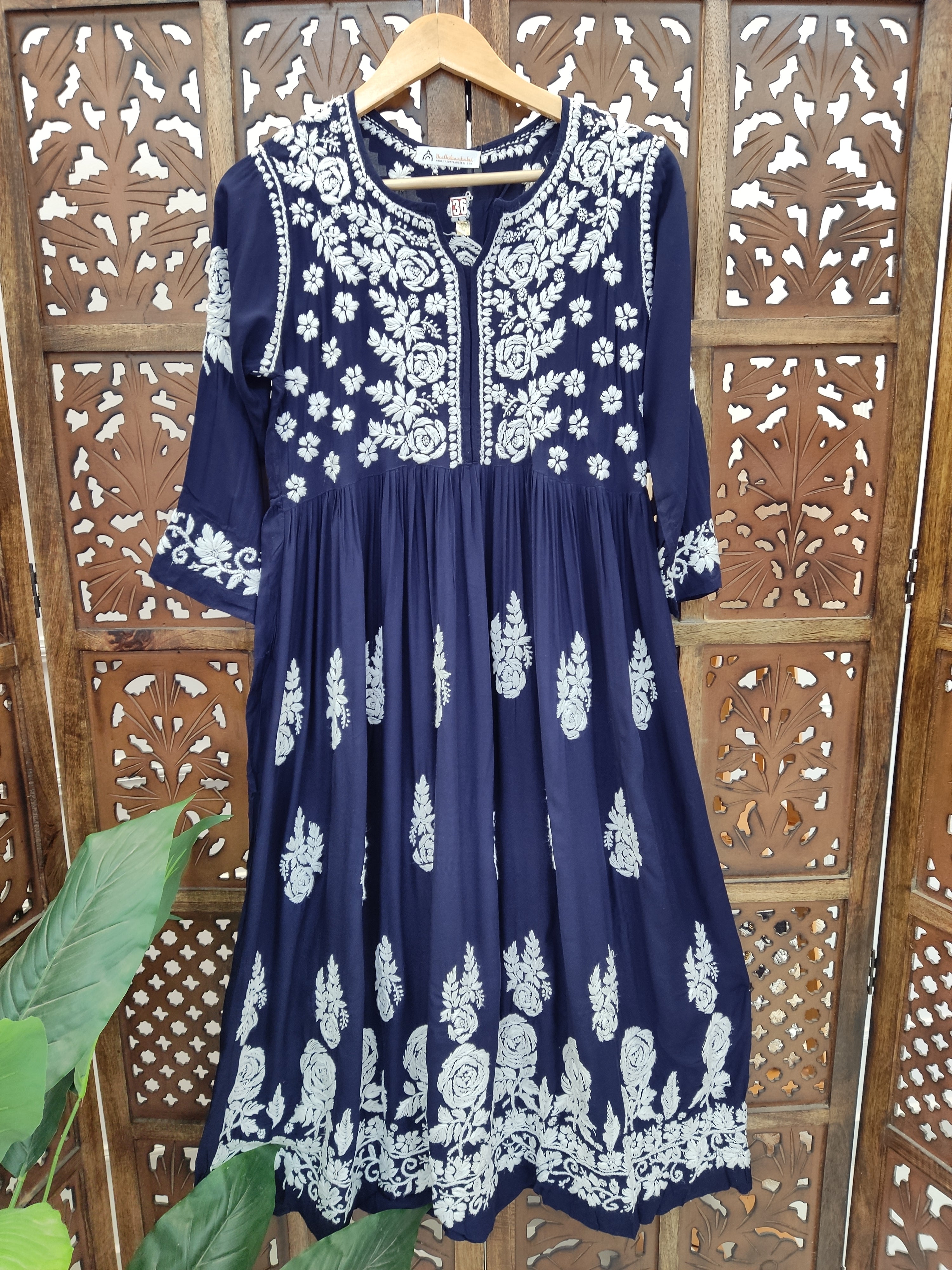 Navy Blue Modal Chikankari Anarkali
