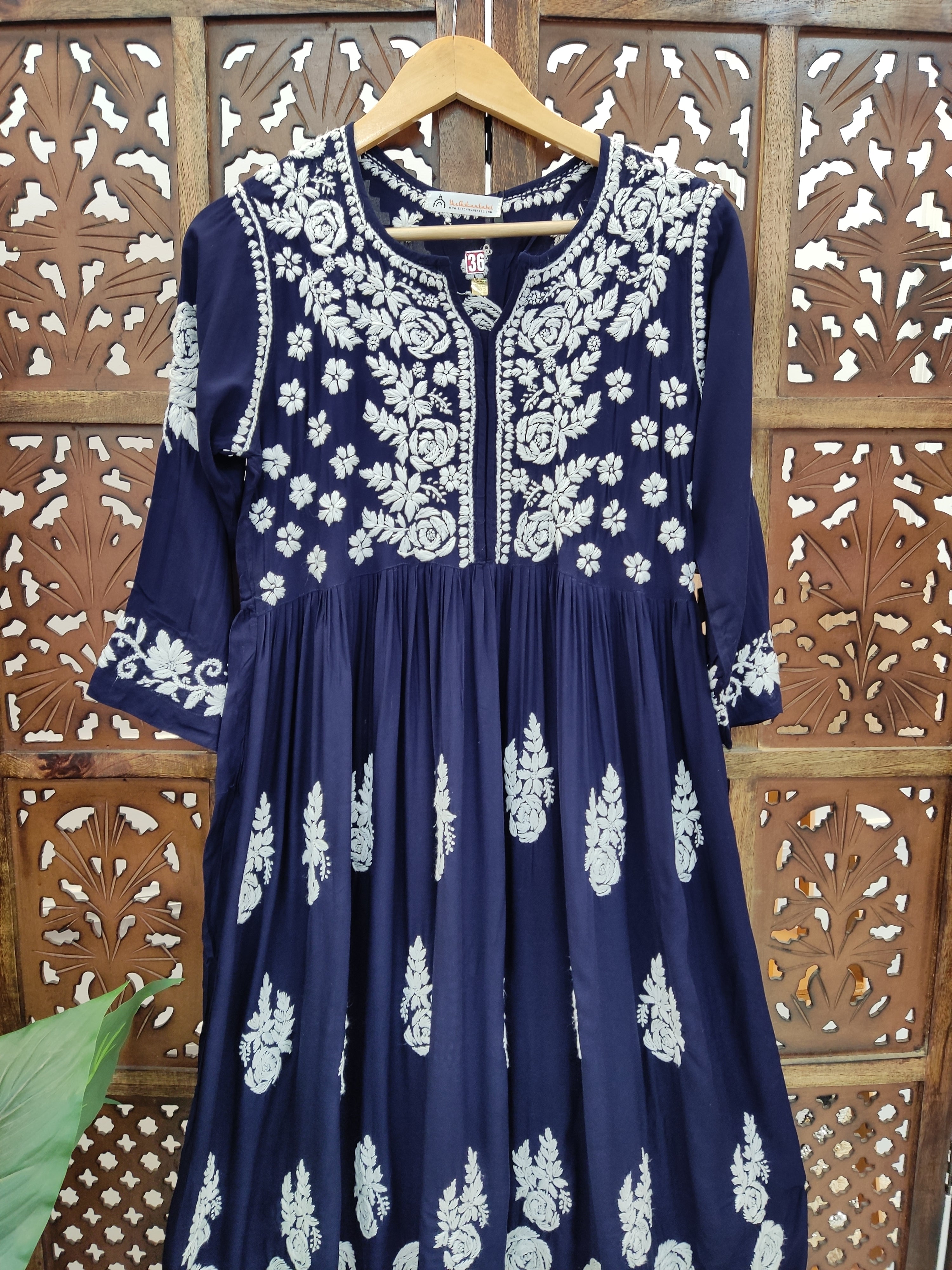 Navy Blue Modal Chikankari Anarkali